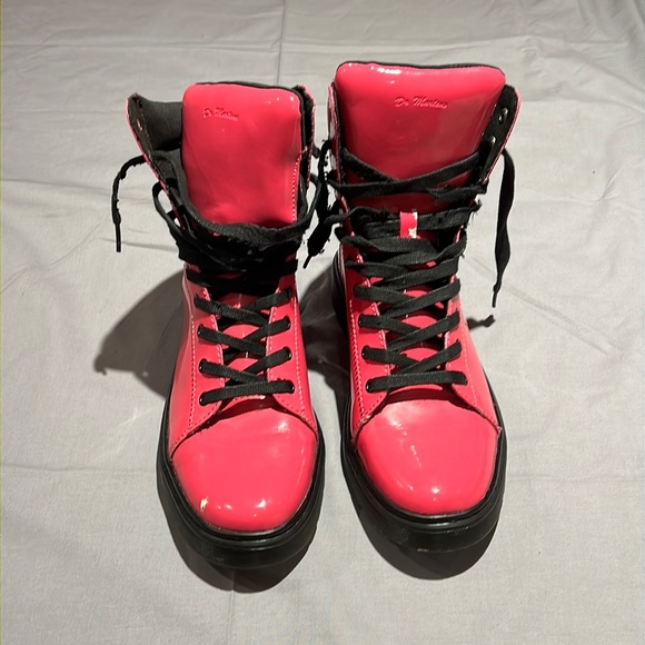 Doc Martens Womens Patent Pink Lace Up High Boots Size 11 FLAWED - Picture 2 of 16